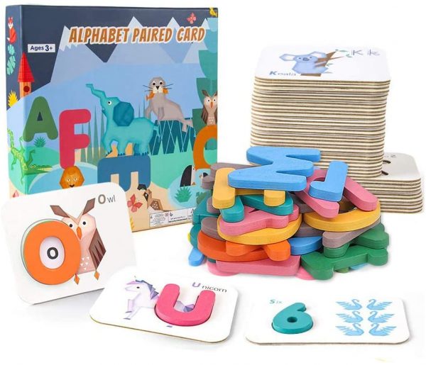 Letter Flash Cards Educational Toys - Wooden Alphabet Toddler Puzzle