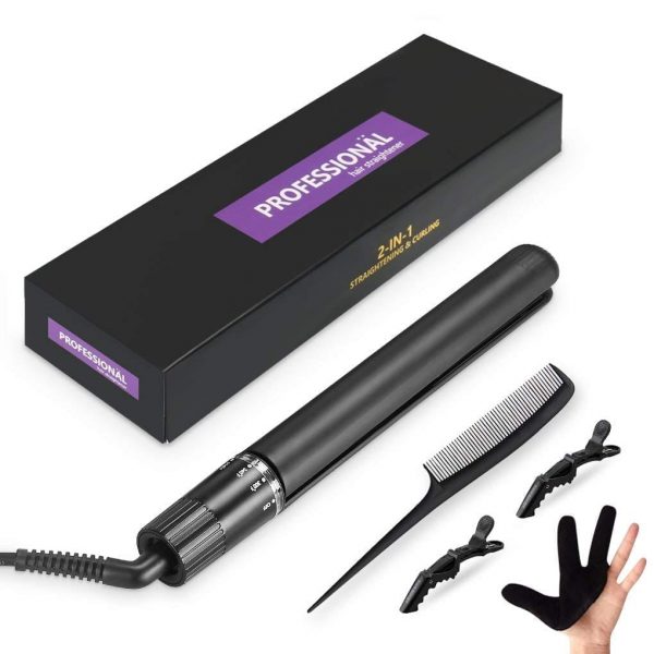 Professional Hair Straightener Curler Rotating 250-450℉ Ceramic Iron Hair Tool (Black)